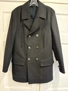 Neu mit Etikett Lauren Ralph Lauren Luke Herren marineblau Erbsenmantel 36R Wollmischung kariert gefüttert NEU - Bild 1 von 6