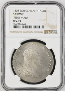 Germany Saxony 1808 SGH Taler Coin NGC MS63 Thaler Deutsch UNC "Feine Mark" - Picture 1 of 2