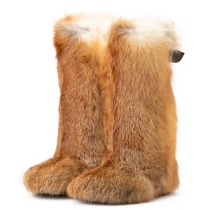 Red High Fox Fur Boots for Women Moutons Mukluk Womens Winter Snow Boots - Foto 1 di 8