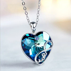 Collana Donna Cuore Blu Swarovski Elements Originale Catenina Incisione Love - Bild 1 von 3