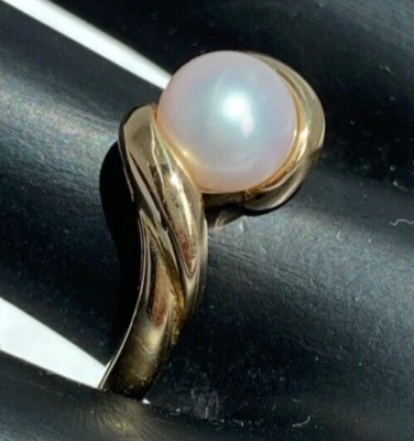 Anillo solitario de perlas cultivadas de oro amarillo macizo de 14k 4 gramos tamaño 7,25/7,39 mm Foto 1 de 4