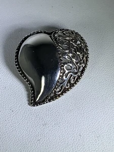 Vintage Signed Jezlaine Sterling Silver Ornate Puffy Heart Pin Brooch 7.4 Gr - Picture 1 of 4