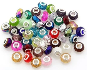 50pcs Lots Mix Crystal Glass Beads Big Hole For European Charm Bracelet ZH07 - Picture 1 of 12