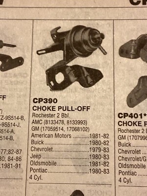 Estrangulador extraíble Kemparts CP390 para GM 1979-83, AMC 81-82 4 cilindros estándar CPA282 Foto 1 de 4