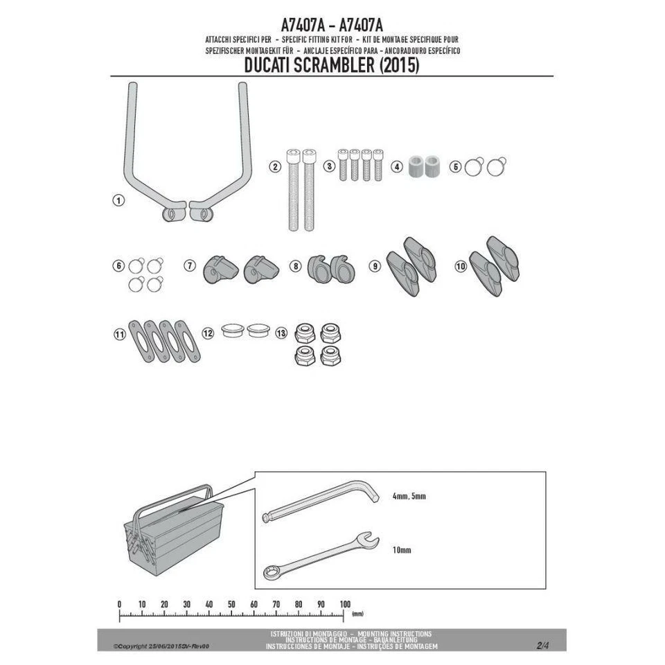 KIT DI ATTACCHI SPECIFICO X 7407A, 7407AS FOR DUCATI 400 SCRAMBLER SIXTY2 2015-2 - Immagine 1 di 1