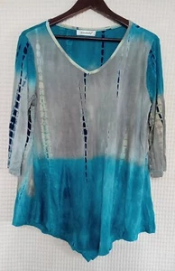 Blusa mujer Ninedaily dobladillo asimétrico, verde azulado/azul, talla XL, aspecto tinte - Imagen 1 de 7