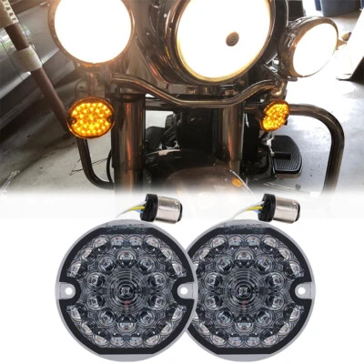 For Harley Road King Road Glide 3-1/4" Front LED Turn Signals Lights 1157 Base - Image 1 of 4