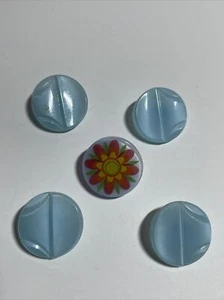 Vintage Blue Czech Glass Buttons Flower  Button Lot 124-24 - Picture 1 of 5
