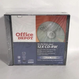 Paquete de 10 CD-RW 12X velocidad 700 MB 80 min música datos fotos selladas marca Office Depot - Imagen 1 de 4