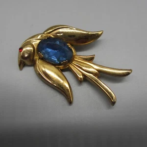 Vintage Coro Brosche Vogel blau Strass Bauch Mitte rotes Auge Pegasus - Bild 1 von 5