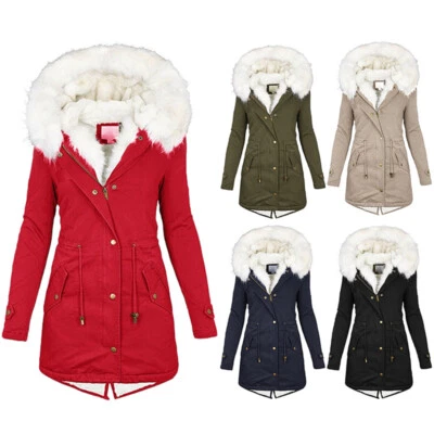 Women Designer Warm Winter Parka Quilted Hooded Long Coat Hood Jacket Soft Gift - Image 1 of 4