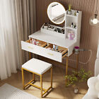 Modern Dressing Table Set with Light Mirror Stool Makeup Desk with Drawer Shelf