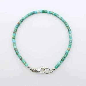 Arizona Turquoise Blueish Green Beaded Heishi Bracelet, Lightweight 3mm Thin - Picture 1 of 4