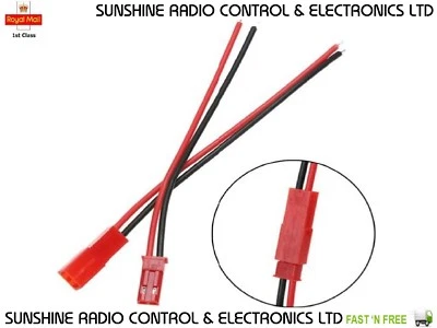 RC JST Plug & Socket Connectors Pre-Wired Battery Leads 2 Pin 22awg Red & Black