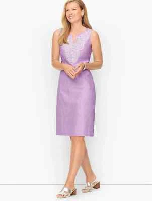 Talbots Lilac Purple Embroidered Linen Shift Sleeveless Dress  Size 8 - Image 1 of 4