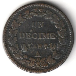 1798 L'An 7 A France Revolutionary Decime Copper Nice Free Shipping - Picture 1 of 2