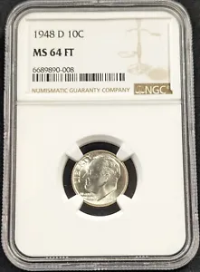 1948 D Roosevelt Dime NGC graded MS 64 FT - Picture 1 of 4