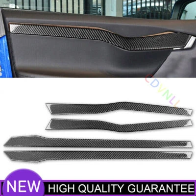 Tiras de ajuste de cubierta de panel de puerta interior de fibra de carbono real para Tesla Model X 2016-2020 Foto 1 de 4