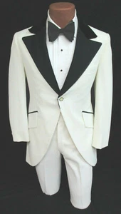 Men's Vintage White Tuxedo Jacket with Pants 1970s Morning Coat Tailcoat 38L 30W - Picture 1 of 4