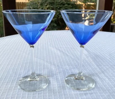 2 vasos grandes Martini de colección azul cobalto de 12 oz tallo transparente cóctel cosmopolita Foto 1 de 4