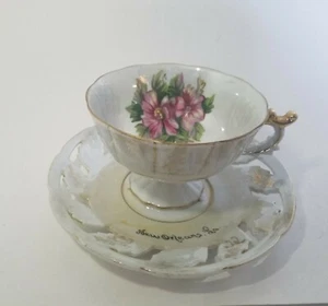Vintage China Tea Cup & Reticulated Saucer Purple New Orleans, LA Souvenir Japan - Picture 1 of 8