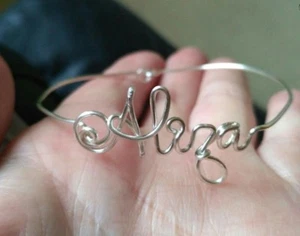 Wire Letters Personalised jewelry Custom Minimalist Name Silver Name Bracelet UK - Picture 1 of 11