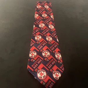Official MLB Licensed Boston Red Sox Silk Tie Logo Print MLB Baseball Mens - Picture 1 of 3
