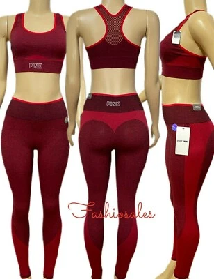 Victorias Secret PINK Sport Set Seamless Lined Bra High Waist Gym Tight Red New - Image 1 of 3