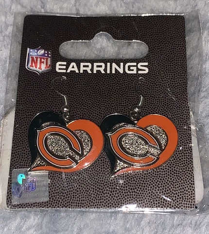 G7 NFL Chicago Bears Silver Swirl Heart Earrings Dangle Logo Charm Cover