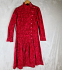 Vintage 1980 Laura Ashley Raspberry Pinwale Corduroy Dropped-Waist Dress Size 12
