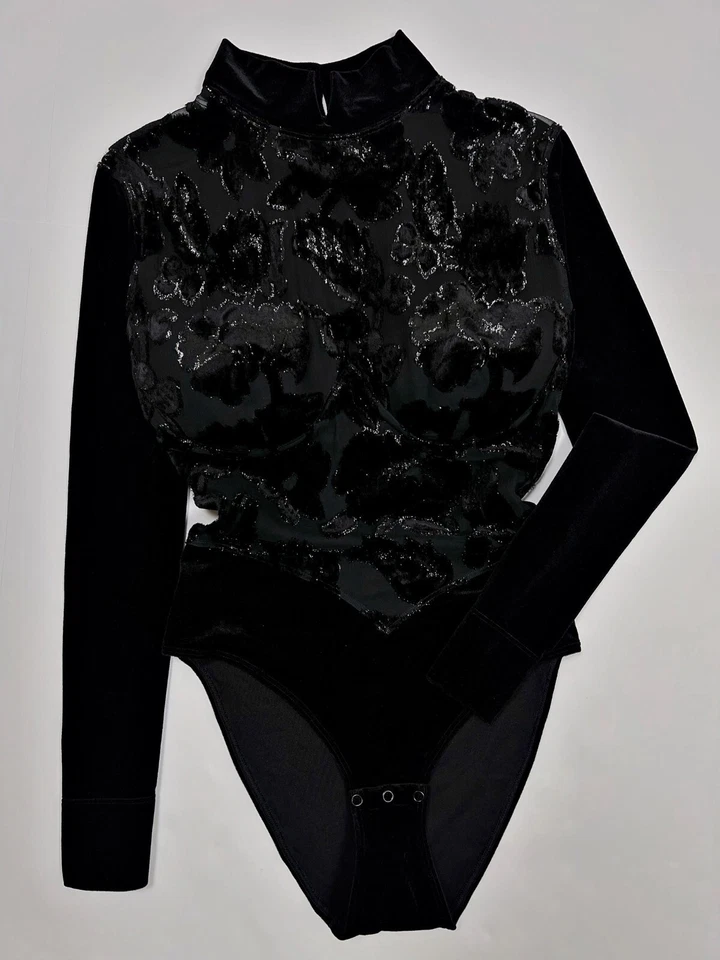 Body La Perla Vintage Terciopelo Terciopelo Manga Larga Cuello Alto Negro Talla L (EE. UU.) Foto 1 de 4