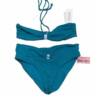 Calvin Klein Two Piece Bikini Top Bottom Size 12 Women’s Swimming Blue - Image 1 of 4