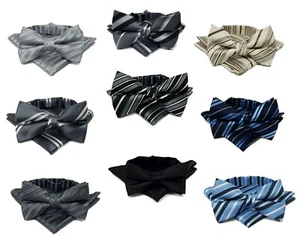 Boys Striped Bow Tie +Pocket Square Set Size Toddler 2-4 kids 5-7 Boy s 8-18 - Picture 1 of 19