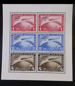 "Chicagofahrt" & Polarfahrt riproduzione in blocco Impero tedesco Zeppelin - Foto 1 di 2