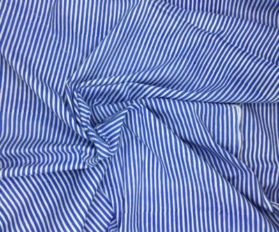 Blue & White Stripe Summer Seersucker Cotton Fabric- 44" x By the Yard - Image 1 of 4