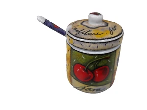 Joie De Vivre Confiture Jam Pot Lid & Spoon Berries Ceramic VGC - Picture 1 of 10