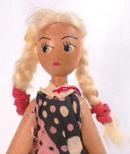 Vintage polnisches Mädchen Puppe Holz Holz Blondes Haar 7 Zoll Polen Souvenir - Bild 1 von 7