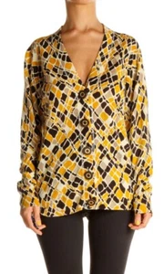 Tory Burch Print Cardigan Sweater 100% Merino Wool Buttons V-Neck S/M - Picture 1 of 6