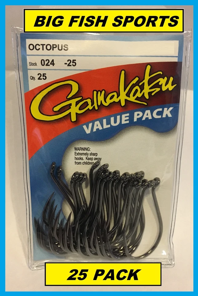 Gamakatsu 02415-25 Octopus Hook Size 5/0 Needle Point Ringed Eye NS Black 25