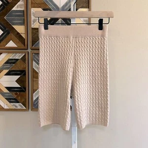 Revolve Morgan Stewart Sport Cashmere Cable Knit Biker Shorts Buttercream XS EUC - Picture 1 of 4