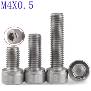 M4 - 0.5 Fine Thread 304 Stainless Steel Socket Head Caps Screws Metric DIN912 - Picture 1 of 4
