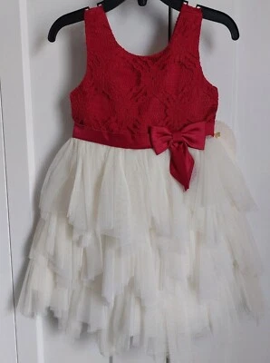 VESTIDO DE FIESTA PRINCESA AMERICANA ROJO OSCURO/BLANCO FIESTA ELEGANTE PAGENT NIÑA 2T 4T NUEVO CON ETIQUETAS Foto 1 de 4
