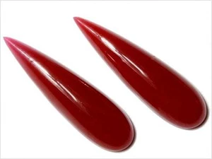 Lot (2) Czech vintage rare carnelian red teardrop glass cabochons 31mm - Picture 1 of 3