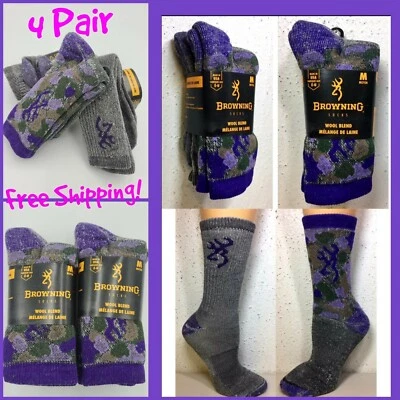 Browning 4 Pair Womens Camo Mid Calf Wool Blend Full Cushion Socks M (6-10) USA! - Image 1 of 4