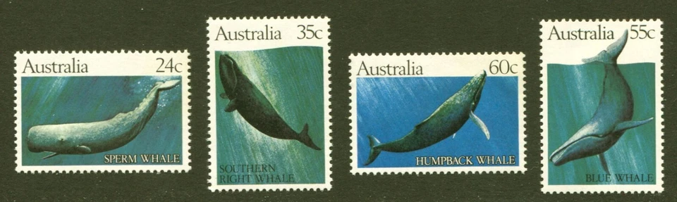 Australia Sc # 821-4, киты / морские млекопитающие - 1982 VF MNH набор из 4, без дефектов - Изображение 1 из 1