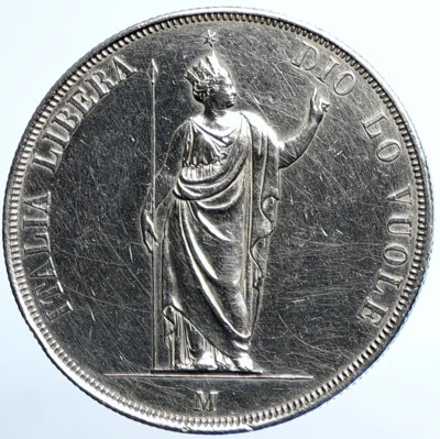 1848 ITALY Italian States LOMBARDY Authentic ANTIQUE Silver 5 Lire Coin i110815 - Image 1 of 3