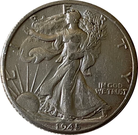 1945-D Silver Walking Liberty Half Dollar Grading VF/XF 90% Silver Cover