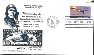 FDC SC#1710 50th Anniversary of Lindbergh NY - Paris Flight OKPEX 77 Cachet - Picture 1 of 1
