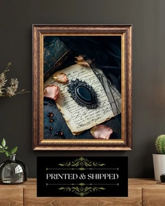 Victorian Mourning Brooch Art Print Gothic Letter And Rose Petals Still Life - Picture 1 of 5