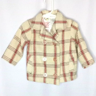 Cradle Togs Infant Toddler Lined Pea Coat Girls Plaid Button Front Pockets 18M - Image 1 of 4